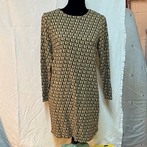 H&M Black and Gold Patterned Long Sleeve Dress